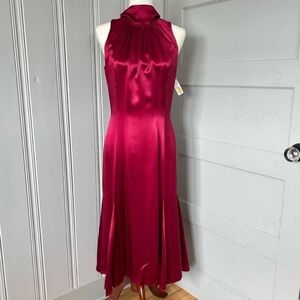 ❗Vintage Talbots Red Satin Tie Back Fit and Flare Midi Dress 6❗